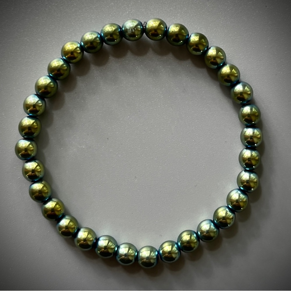 Green Blue Hematite Handcrafted Bead Bracelet - Picture 1 of 5